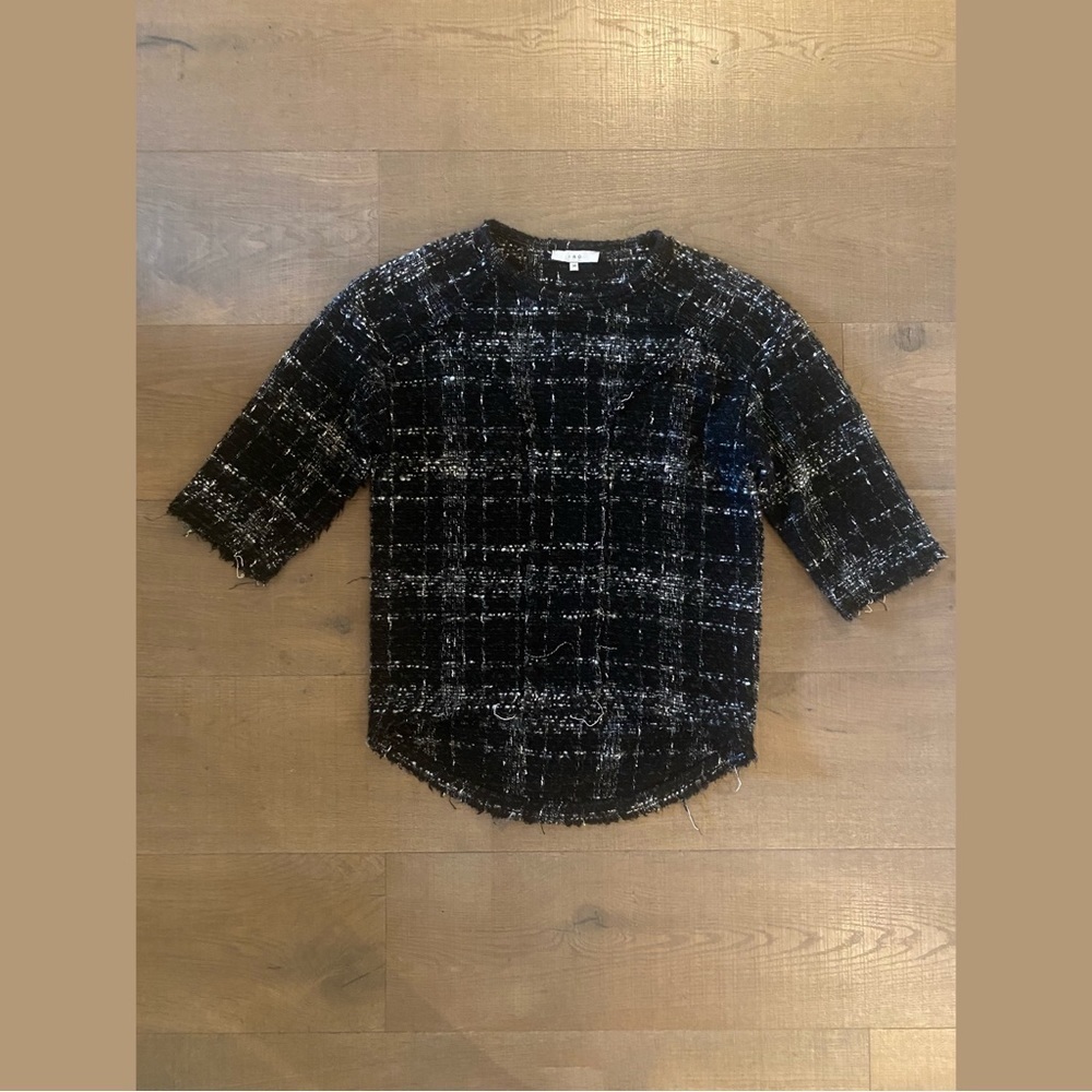 iro black plaid windowpane tweed short half sleeve shirt